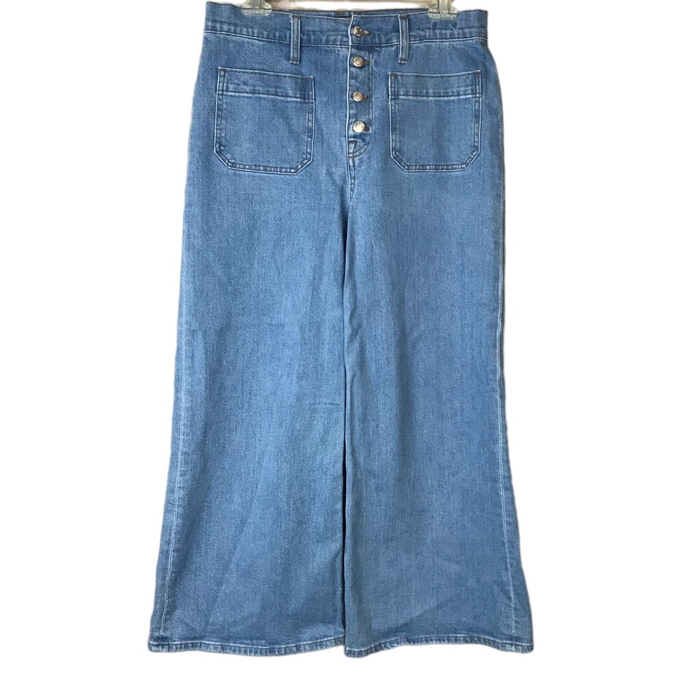 Point Sur Denim By J Crew Wide Leg Button Front High Rise Crop Jeans Women Sz 29